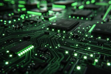Obraz premium green glowing electronic circuit board motherboard