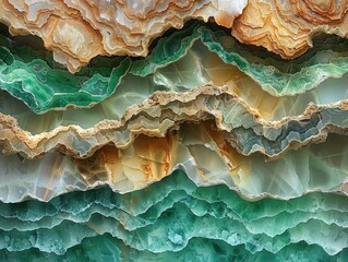 Fototapeta premium A detailed view of layered green onyx with a variety of shades and textures