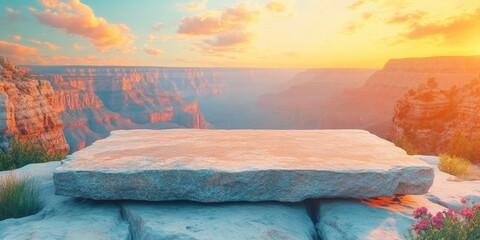 A Stone Platform Overlooking the Grand Canyon at Sunset