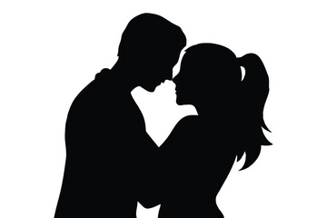Couple lovers romantic moment silhouette vector illustration.
