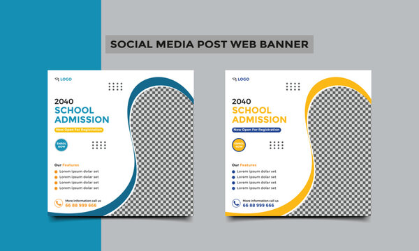 School Admission social media post or Back to school education admission social media post and web banner template design. vector illustration.