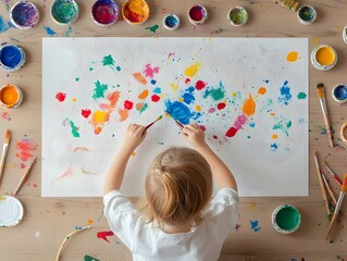 Mother and Child Painting Together in Messy,Fun Activity