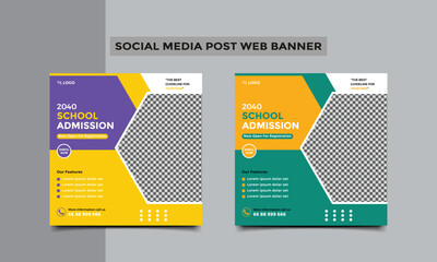 School Admission social media post or Back to school education admission social media post and web banner template design. vector illustration.