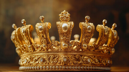 Fototapeta premium A golden crown with intricate engravings fit for royalty. golden crown intricate engravings royalty royal luxury majestic.
