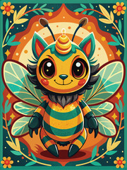 Cartoon Bee with Cat Features and Wings