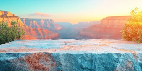 Stone Platform Overlooking Canyon at Sunset