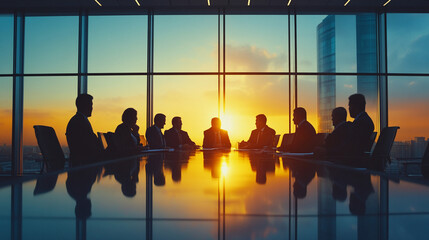 A group of investors discussing investment opportunities in a boardroom. investors discussing