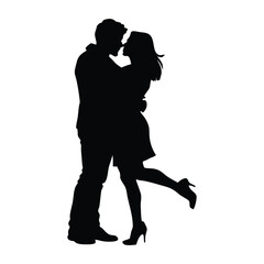 Couple lovers romantic moment silhouette vector illustration.
