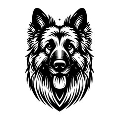 Fototapeta premium Shepherd dog head black line stencil isolated on white background PNG