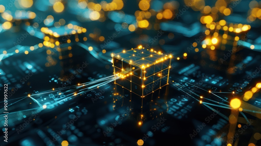 Poster cube background with abstract light modern sci fi background technology.