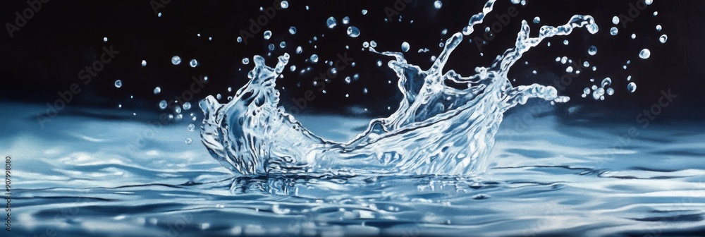 Poster a captivating image of a water splash creating ripples and bubbles on the surface of the water. the 