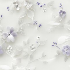 Minimalist 3D Floral Embroidery of Leaves and Petals on Light Background - Contemporary Decor with Natural Style and High Detail, Generative Ai