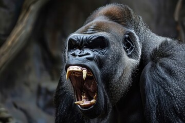 Obraz premium Screaming angry gorilla. Wild animal