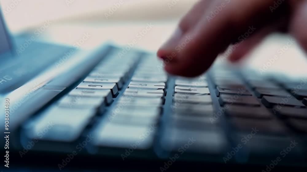 Poster close up detail of fingers typing on a modern wireless keyboard generative ai