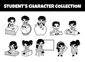 Students character outline vector collection