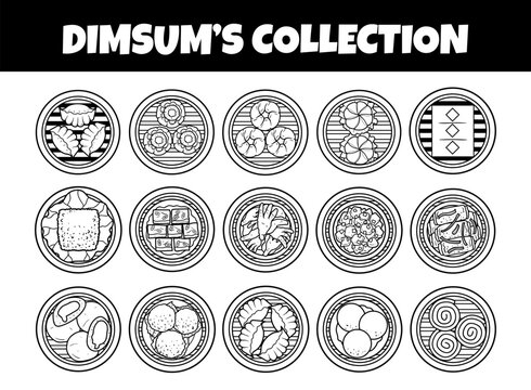 Dimsum foods outline vector collection