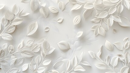 The white background with a pattern of leaves in relief. Luxury elegant background abstraction fabric. 3d illustration.