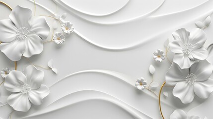 The white background with a pattern of flowers and lines in relief. Luxury elegant background abstraction fabric. 3d illustration.