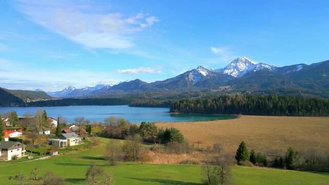 Beautiful Lake Faak in Austria also called Faaker See - aerial view - travel photography
