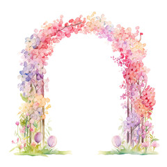 Pastel floral arch with beautiful blooming flowers, perfect for wedding invitations, greeting cards, and spring-themed designs.