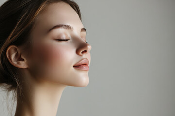 A close up of a girl's face with her eyes closed