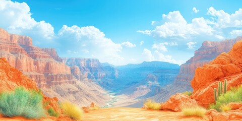 A Scenic View of a Canyon with Red Rock Formations and a Blue Sky