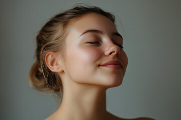 Fototapeta premium A close up of a girl's face with her eyes closed