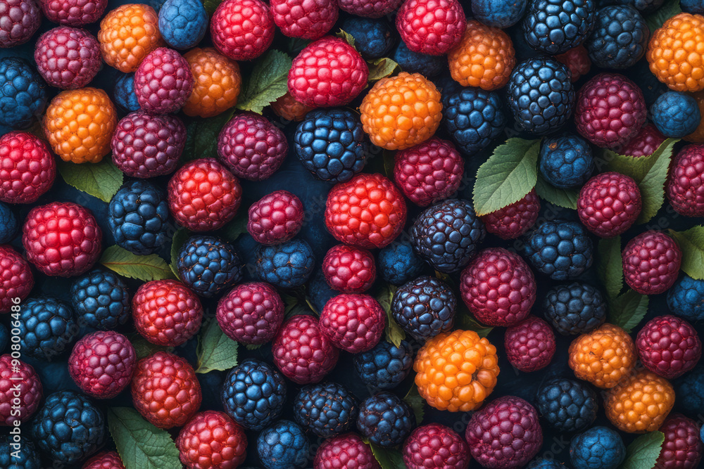 Poster Abstract pattern featuring mulberries in various colors scattered across the canvas,