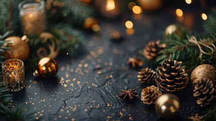 a table topped with candles and christmas decorations
