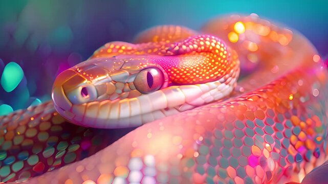 A snake with a glittery pattern on its body