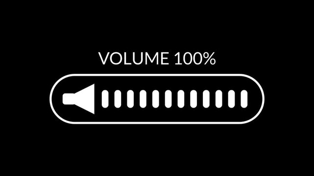 Animation of increasing sound volume, music on black background, video elements