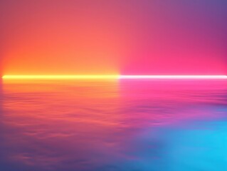 Obraz premium A vibrant abstract landscape showcasing a colorful horizon reflected in calm waters, evoking serenity and tranquility.