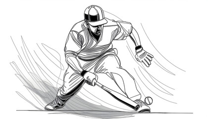 Obraz premium One line drawing and continue for the sport, Baseball on digital art concept, Generative AI.