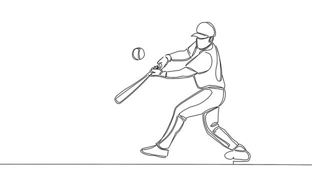 recommend clip art: One line drawing and continue for the sport, Baseball  on digital art concept, Generative AI.