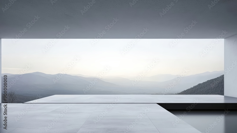 Poster minimalist concrete platform with a mountain view offering a sense of tranquility and open space