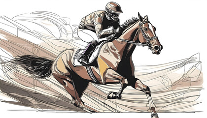 Abstract One line drawing and continue for the sport, Horse Racing on digital art concept, Generative AI.