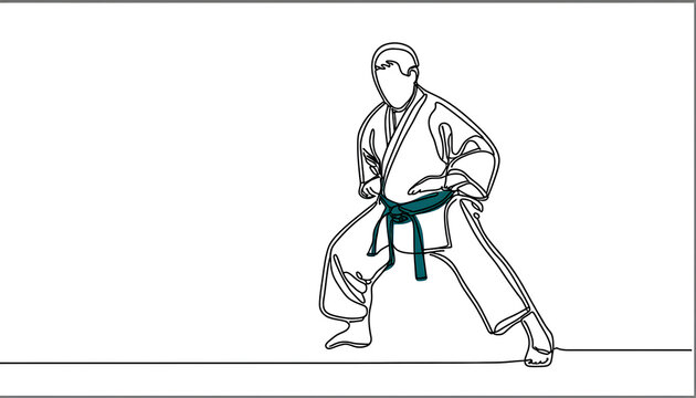karateka in action, line art, teal belt clip art preview