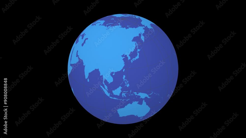 Poster spinning planet. slanted sphere view. fast speed globe rotation. solid color style. world map with g