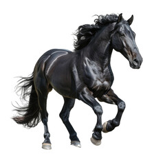 Obraz premium Black stallion running horse isolated on transparent background cutout PNG
