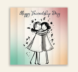 vector happy friendship day with two girls hugging together. friendship day background with friends
