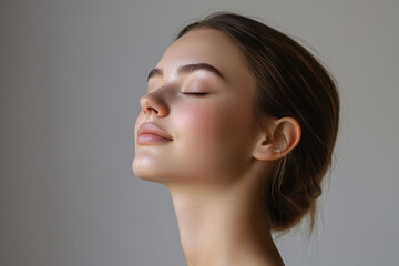 A close up of a girl's face with her eyes closed