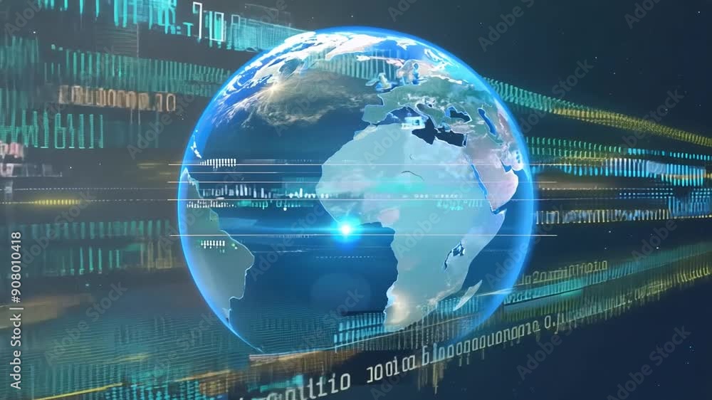 Poster global communication sphere connecting data and information packets generative ai