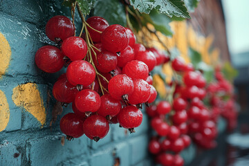A collage of kalyna berries combined with urban graffiti art,