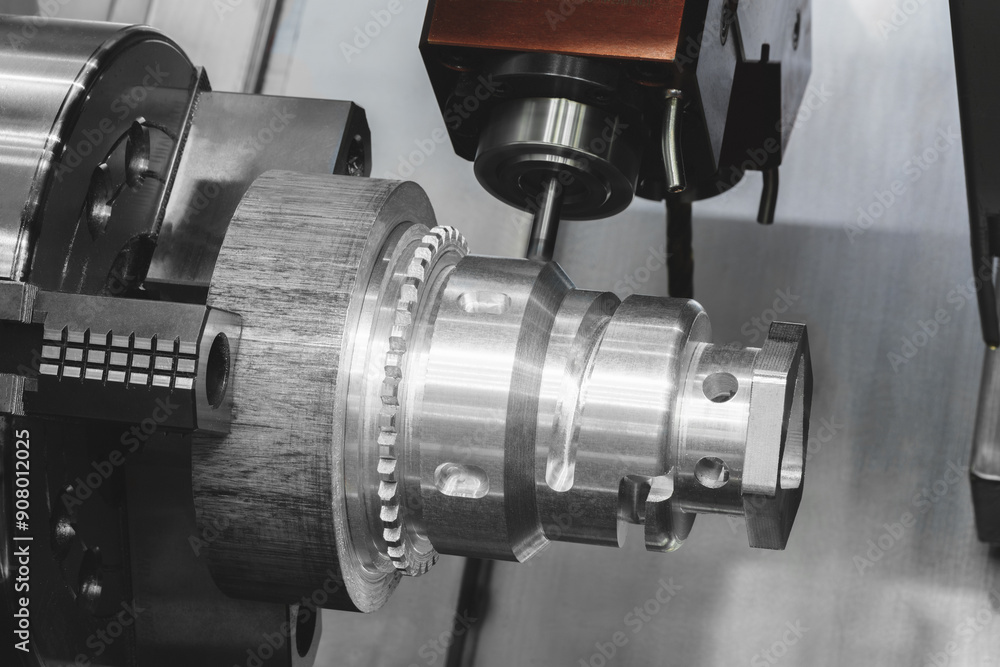 Poster manufacturing professional metalworking machine. industrial concept. programmable modern cnc digital