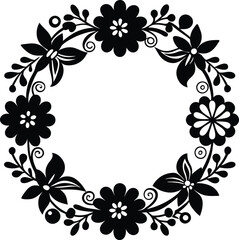 Hand drawn floral frame black and white