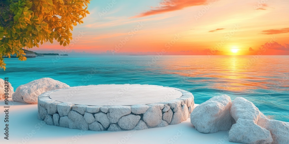 Canvas Prints Stone Platform by the Ocean at Sunset