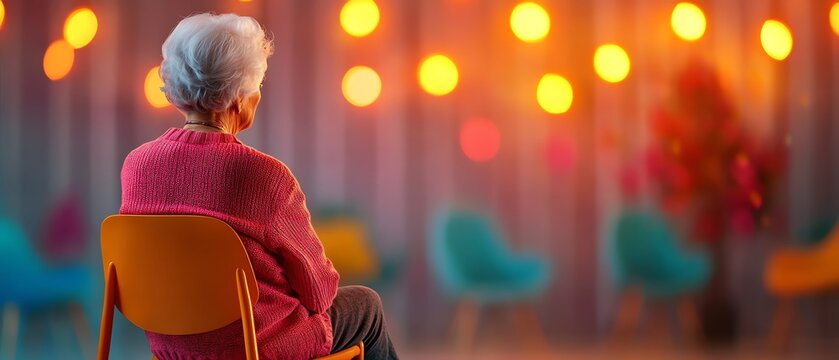 Elderly woman participating in group therapy session, treatment, patient recovery