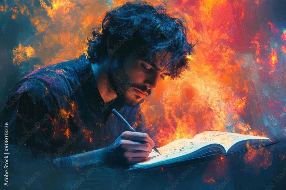 Aufkleber artistic rendering of a person journaling their thoughts and feelings as a method of improving menta