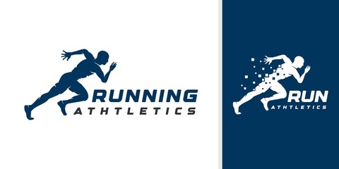 Running man logo design vector symbol, sport and competition concept