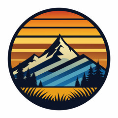 Black silhouette of small hill with striped circle of grass